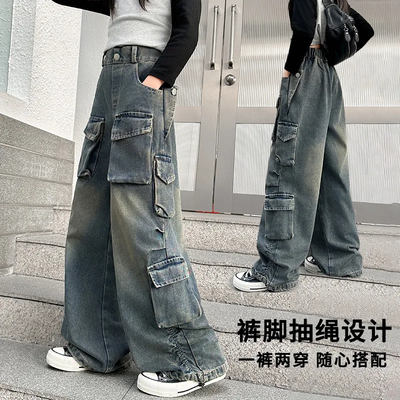 Jean Cargo Y2K Pour Filles - Jambe Large - Pantalon En Jean