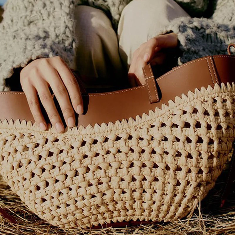 Raffia Tote Woven Straw Handbags Luxury Raffia Straw Tote Bag