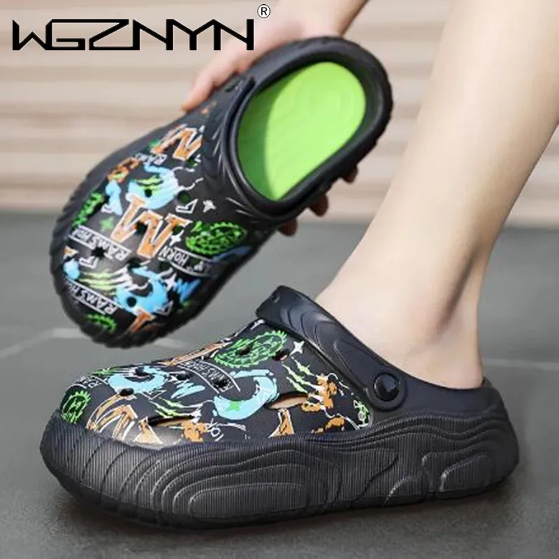 

2023 EVA Summer Beach Slides Men Shoes Sandals For Male Casual Sandals Hole Garden Colored printing Shoes Clogs Mans Footwear