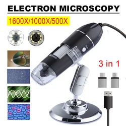 Caméra Microscope numérique 1600x3 en 1 type c USB, Microscope électronique Portable pour soudage loupe LED pour la réparation des téléphones portables 