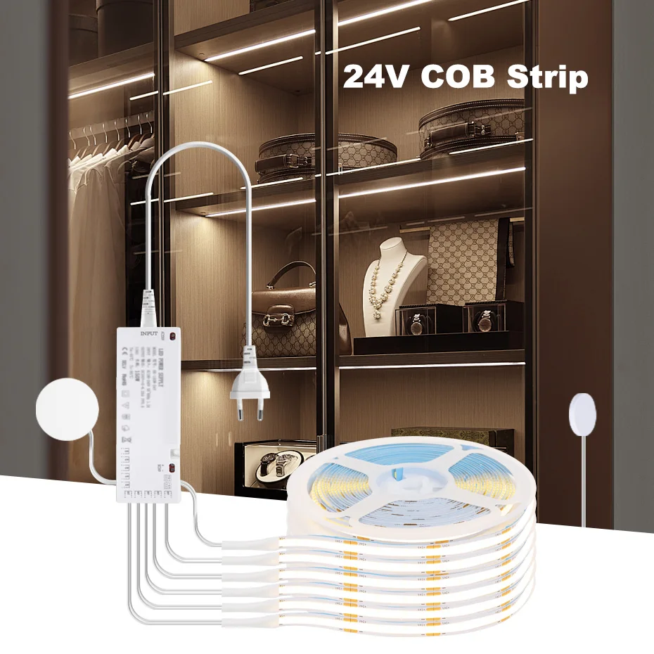 24V COB LED Strip EU/US/AU/UK ปลั๊ก Touch Dimmer Switch กาวสําหรับตู้ชั้นวางของตู้เสื้อผ้าห้องครัว 1-6pcs 1