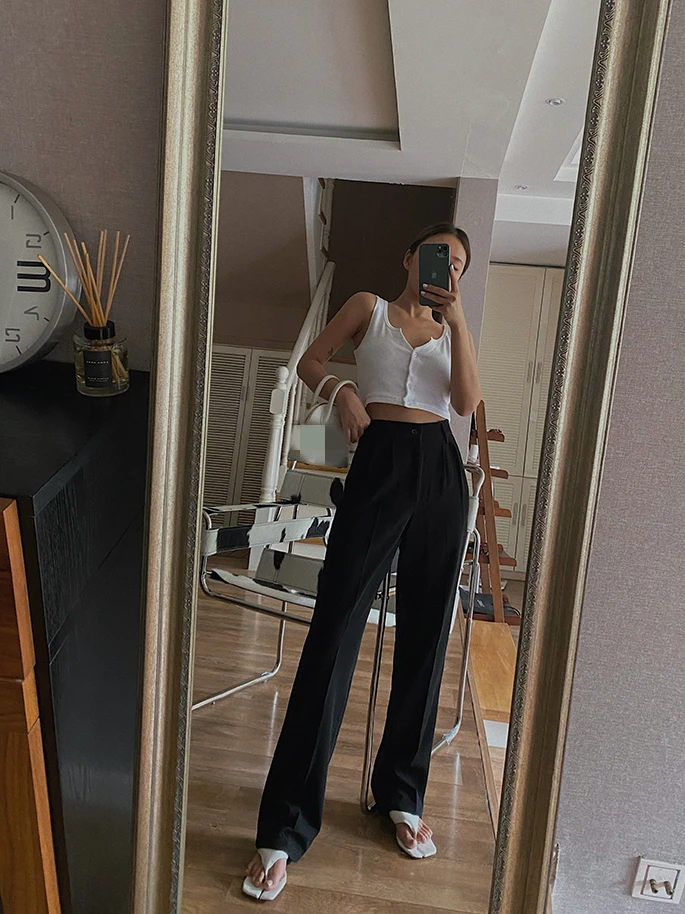 Spring New Office Lady High Quality Elegant Casual Fashion Wide Leg Women Female Pants Hot Sales