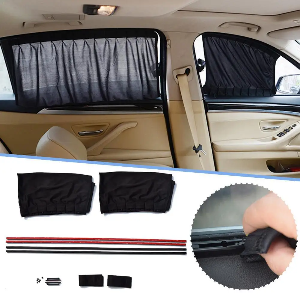 

2pcs Car Sun Shade Side Window Curtain Auto Foldable Uv Protection Accessories Black Pure Cloth Auto Accessories