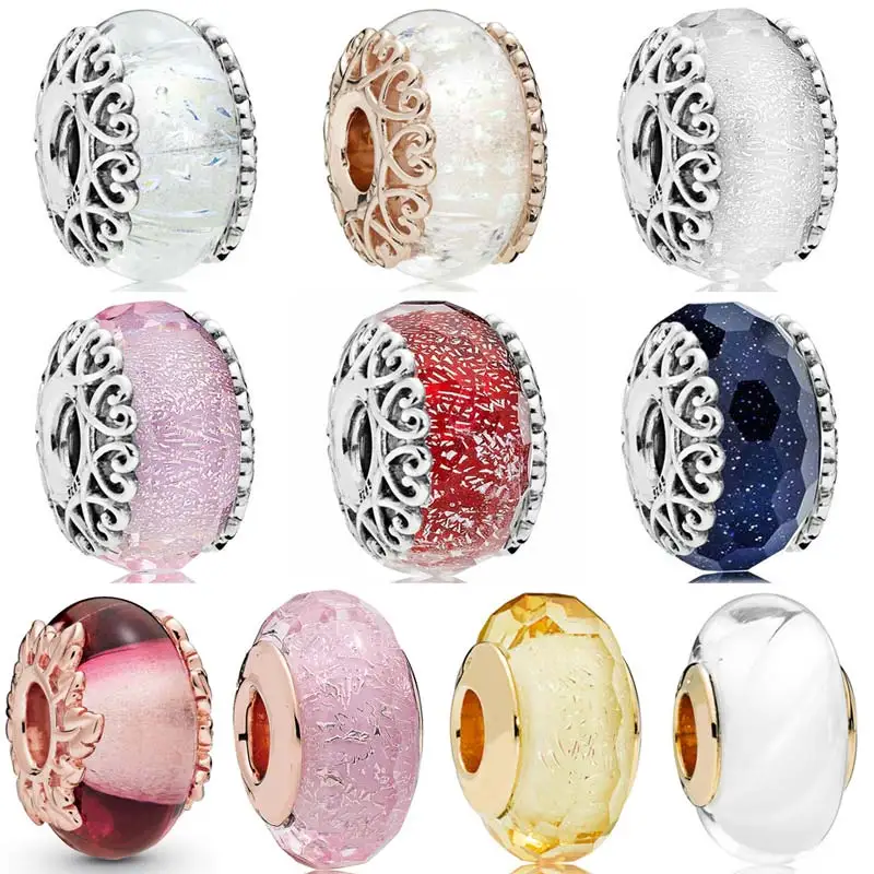 

Новинка, искусственное серебряное очаровательное граненое белое волнистое розовое муранское стекло с бусинами в форме сердца и листьев, подходит для популярного браслета «сделай сам», ювелирные изделия