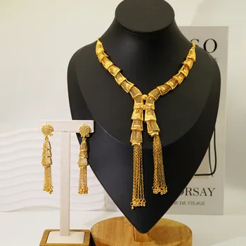 Tassel necklace earring jewelry set for women 24K gold, AU999 light luxury hidden and minimalist high-end feeling