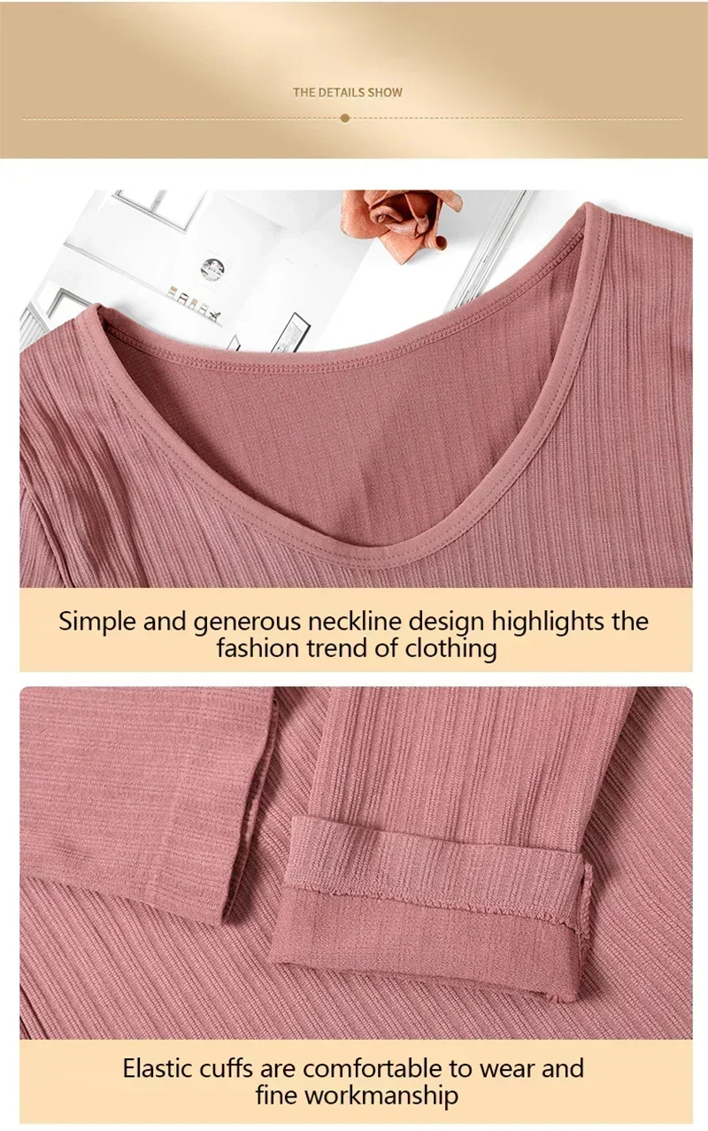 Frauen Warme Thermo-unterwäsche Sexy Damen Dessous Lange Unterhosen Frauen Geformte Sets Weibliche Mittleren Kragen Thermische Gestaltung Kleidung – Detail 17