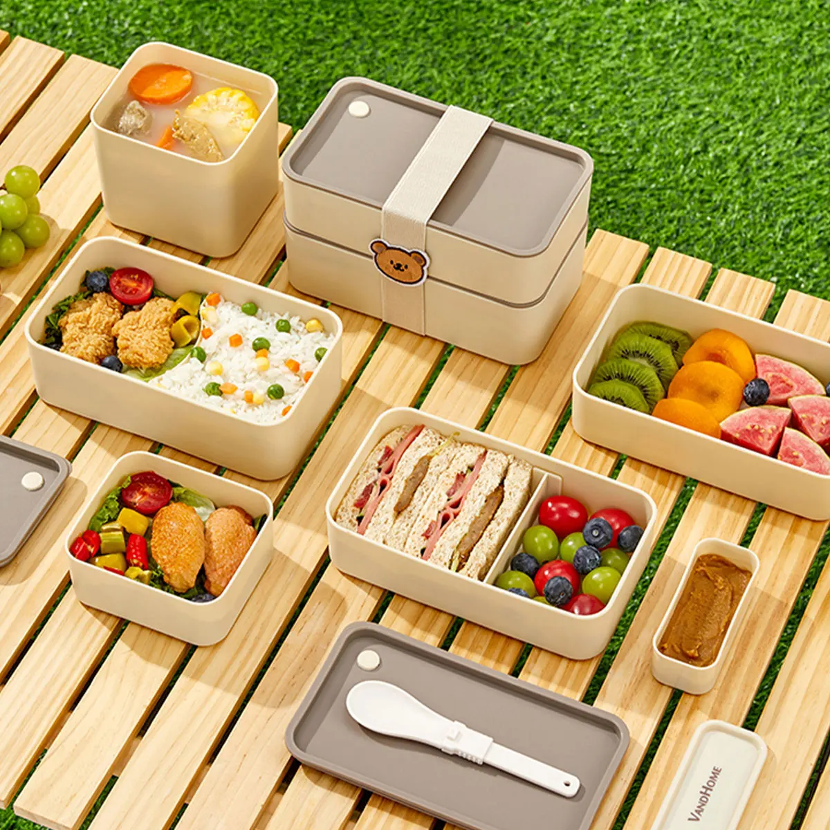 WORTHBUY Plastic Lunch Box Picnic Portable Sealed Bento Boxes With Cartoon Straps Reusable Food Containers Microwave Safe