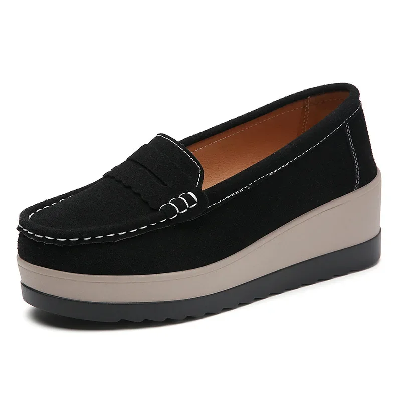2024 Women Platform Wedge Loafers Autumn Ladies Suede Leather Moccasins Shoes Woman Slip on Walking Casual Shoes Zapatos Mujer 5