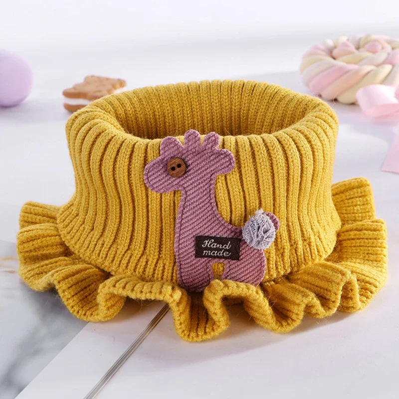 6 Colors Warmer Baby Knitted Scarf Cartoon Giraffe Ruffle Neck Girls Kids Warm Scarves Collar Circle Outdoor Winter Scarfs baby scarf