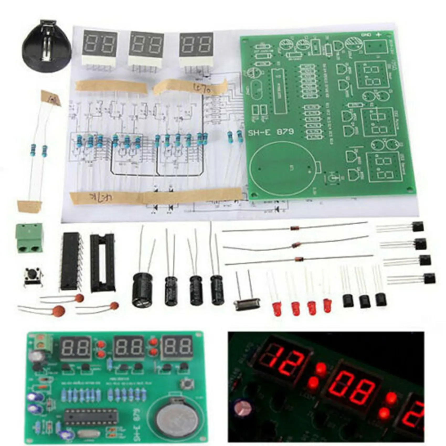 T31C-3 세트 AT89C2051 6 디지털 LED 디스플레이 전자 시계 DIY 키트 수신기 아두이노 플럭스용