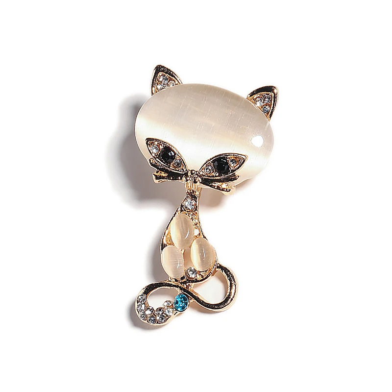 

Vintage Crystal Cat Design Brooches Fashion Cute Animal Rhinestone Opal Brooch Women Jewelry Clothing Pin Accessories Party Gift