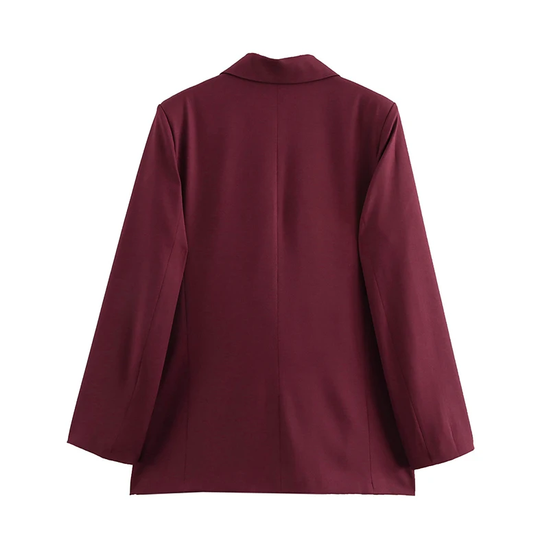 Fashion Burgundy Lapel Blazer Coat Women Elegant Double Breasted Full Sleeve Pocket Jacket Fall New Female Commute Outwear