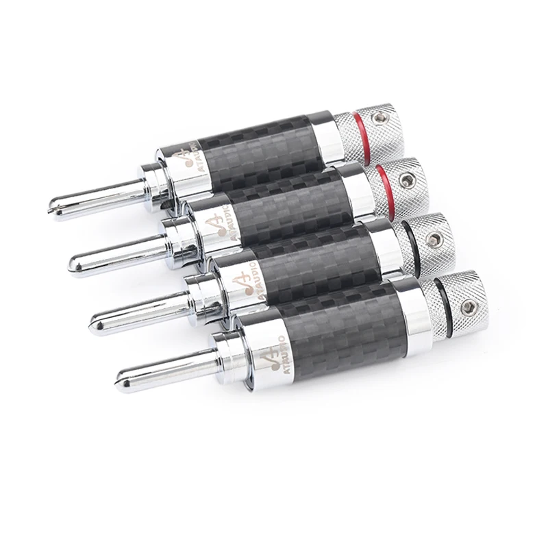 4 Stück High-End-HiFi-Bananenstecker, rhodinierter Kohlefaser-Lautsprecher-Bananenstecker für Audio-Verstärker-Lautsprecherkabel
