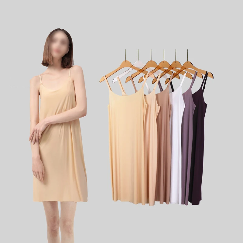 Women Elastic Silky Underdress Spaghetti Strap Dress Slips Summer Ultra-thin Seamless Nightdress Soft Short Petticoat Underskirt petticoat skirt half slip skirt women full slip dress