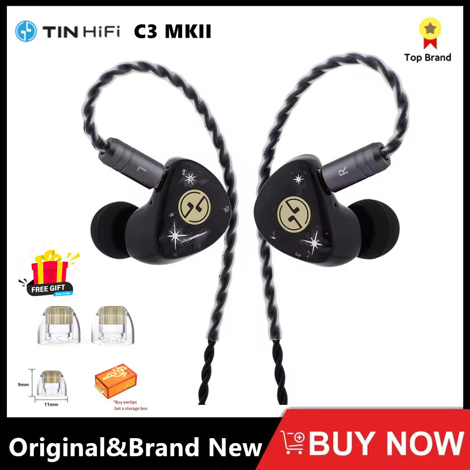 TINHIFI C3 MKII In-Ear Earphone Full-Size LCP Diaphragm Hi-Fi Monitors Earphones with High-Purity Copper-Plated Silver Cables