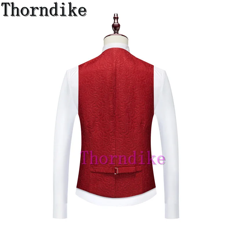 Thorndike 더블 브레스트 Groomsmen 부르고뉴 패턴 신랑 턱시도 어깨 걸이 옷깃 남자 정장 웨딩 (자켓 + 바지 + 조끼)