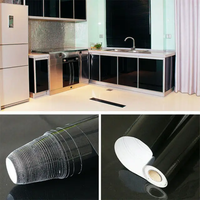 Black Glitter Self Adhesive Wallpaper Vinyl Furniture Wrap Sticker Kitchen  Decor