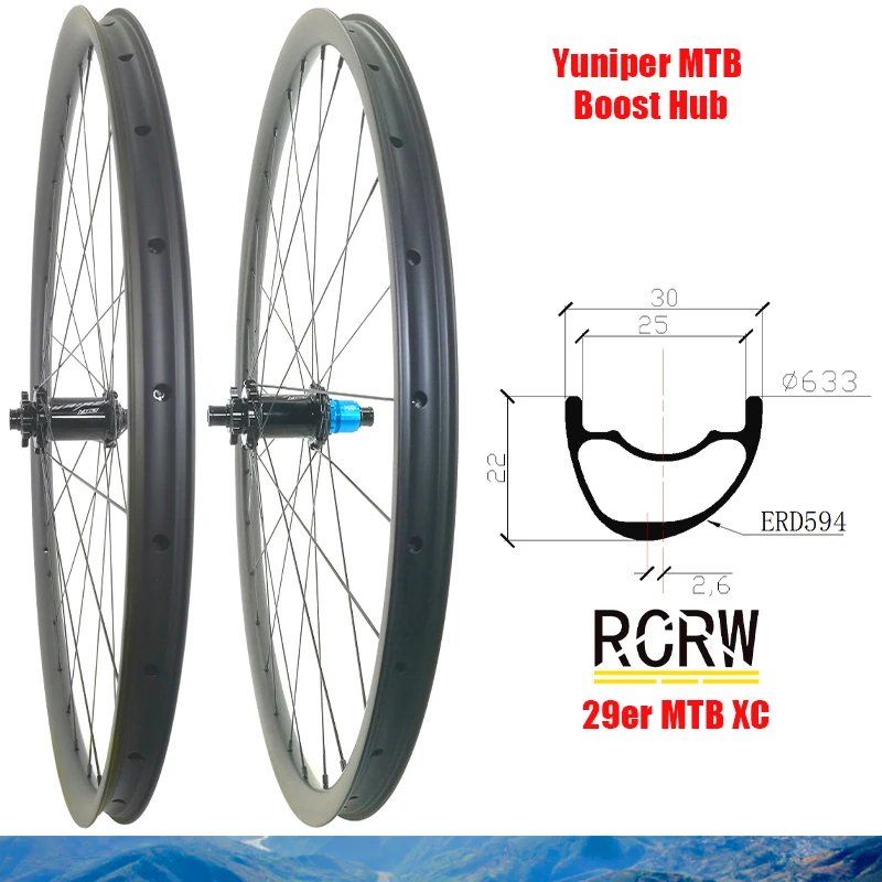 

29er MTB XC 30X22mm Wheelset Asymmetric Carbon Rim 28 32 Hole Wide 30 Deep 22 Yuniper MTB Boost Shi XD Microspline Hub