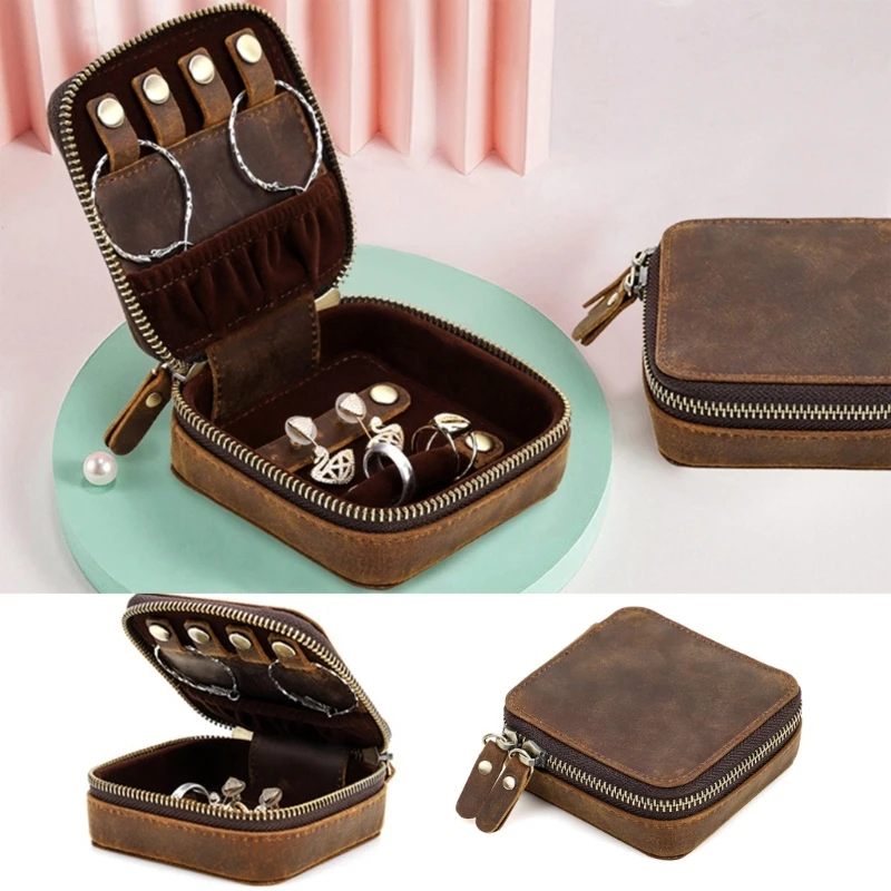 

Jewelry Box Cases Genuine Leather Pouches Pocket Cowhides Jewelry Travel Bags Durable Watch Dust Protections Case Decor