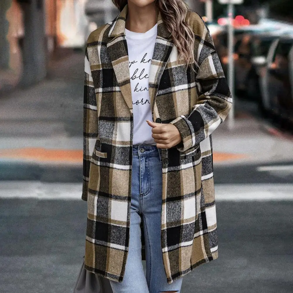 

Trendy Coat Single-breasted Warm Streetwear Turn-down Collar Women Coat