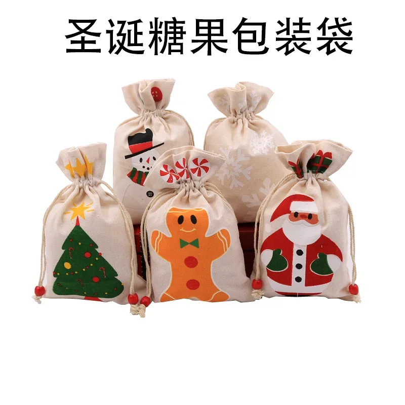 

Рождественская фотография, подарки с фруктами, Подарочный пакет на шнурке с Санта-Клаусом, снежинкой, снеговиком, маленькая тканевая сумка