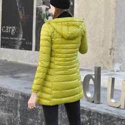 Women Portable Padded Puffer Overcoat Duck Down Jackets Ultralight Middle Long Parkas Hooded Warm Winter S-7XL