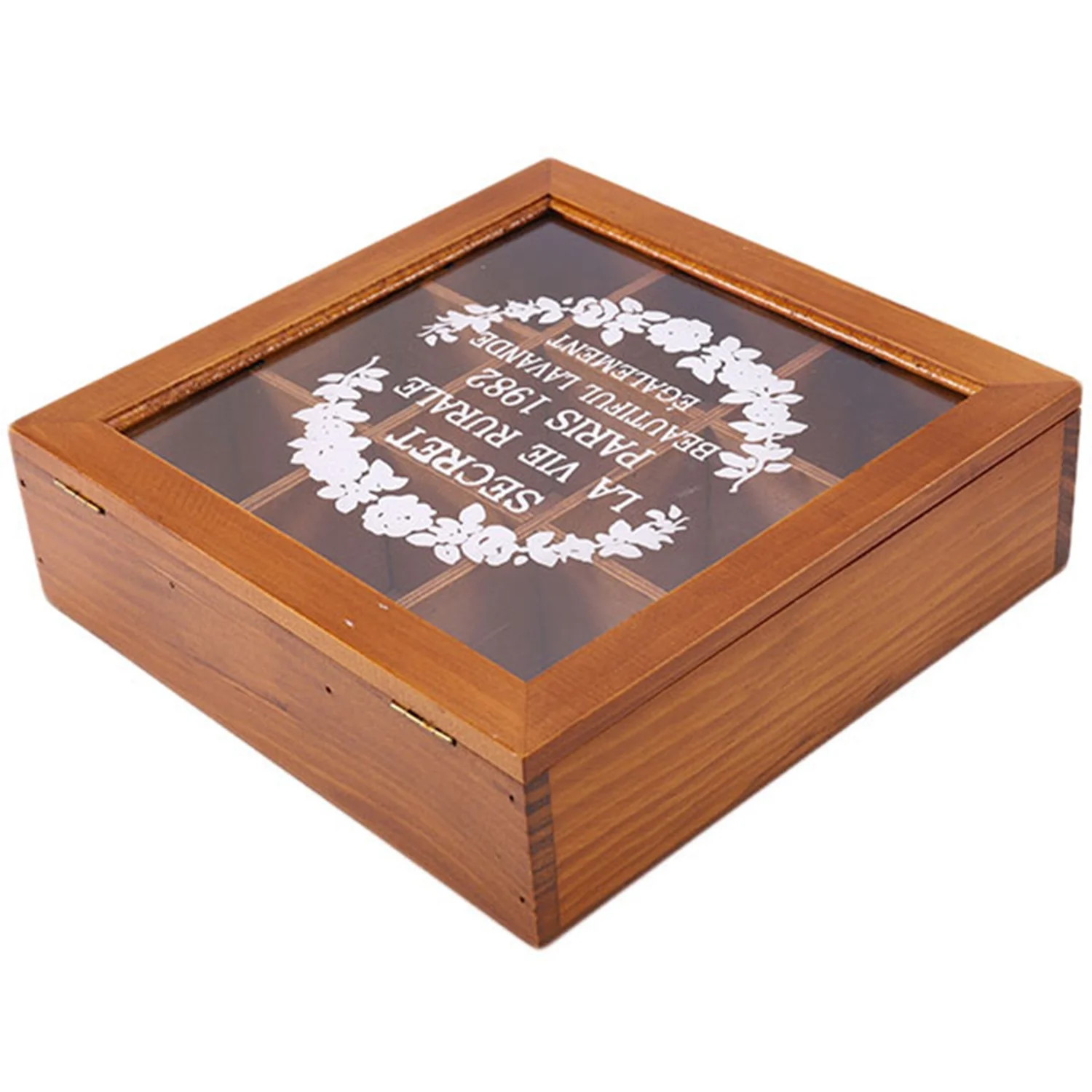 

9-секционная деревянная шикарная чайная коробка с отсеками, контейнер для сумок, нагрудное хранилище, новинка, искусственная косметика, ювелирные изделия, 24X24X7 см
