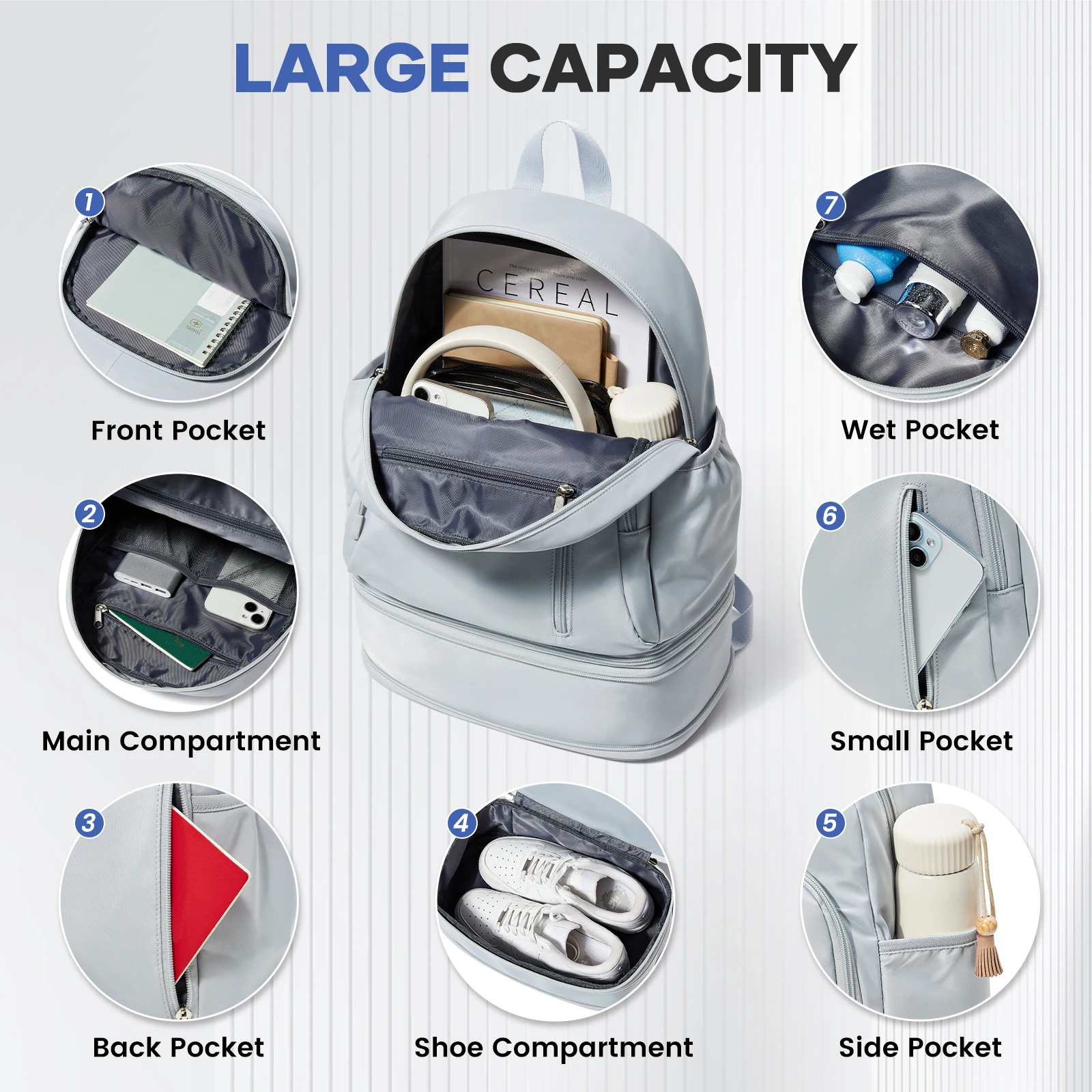 Women's Bag Gym Sports Backpack with Shoe Box, Laptop Travel Backpack, Swimming Fitness Bag, Yoga Bag Casual Overnight Backpack