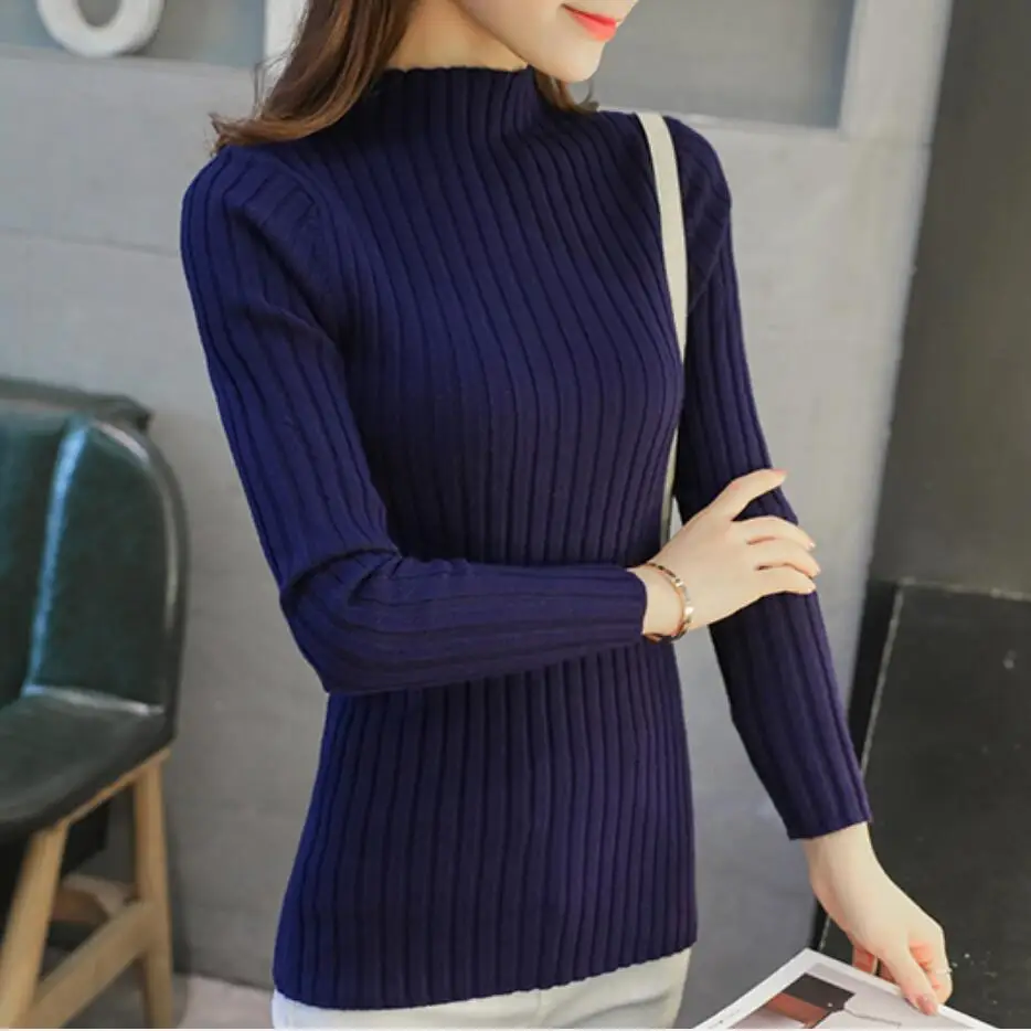 

simple all match basic pullover knitting women sweater High elasticity warm female ladies fashion casual sweater knitwear femme