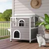 Outdoor Wood 2-Floor Cat Condo Pet House Kitty Shelter With Stairs Balcony 1