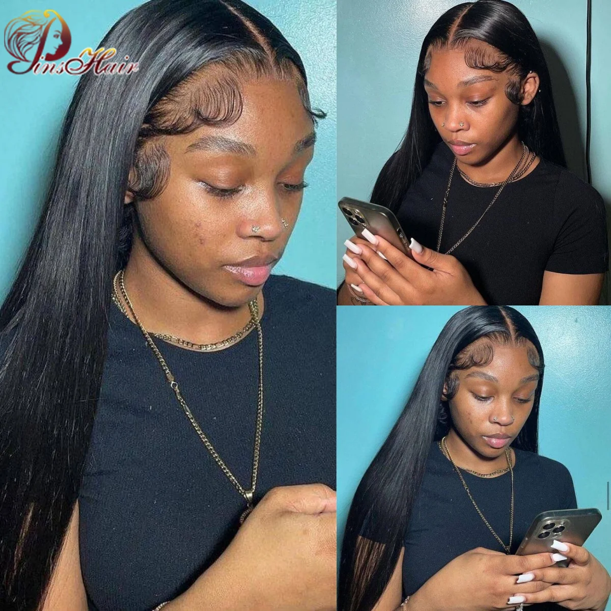 본 스트레이트 13X6 HD 레이스 프론트 인모 가발, 프리 플러킹 처리된 내추럴 컬러 13x4 투명 레이스 프론트 가발, 여성용 레미 헤어