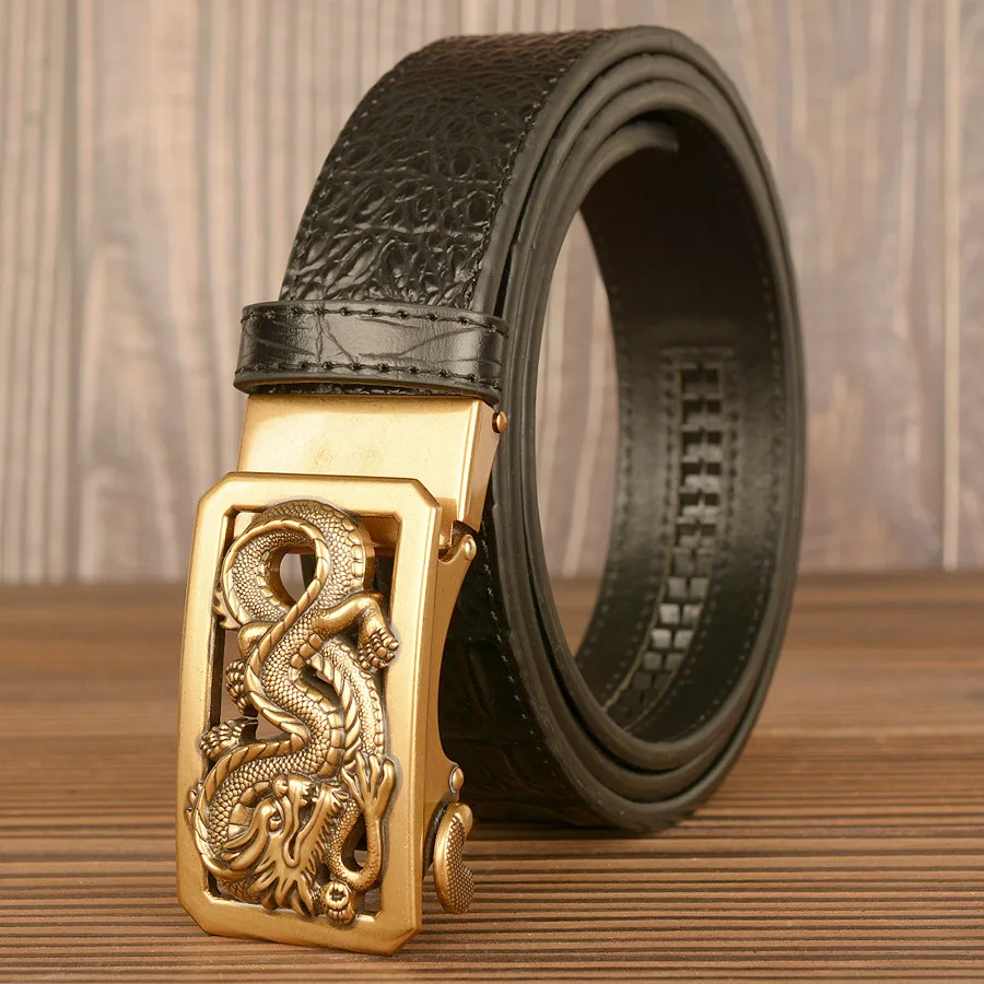 Genuine Leather Belt For Men Golden Automatic Buckle Jeans Cowskin Casual Belts Cowboy Waistband Male Fashion Designer Strap