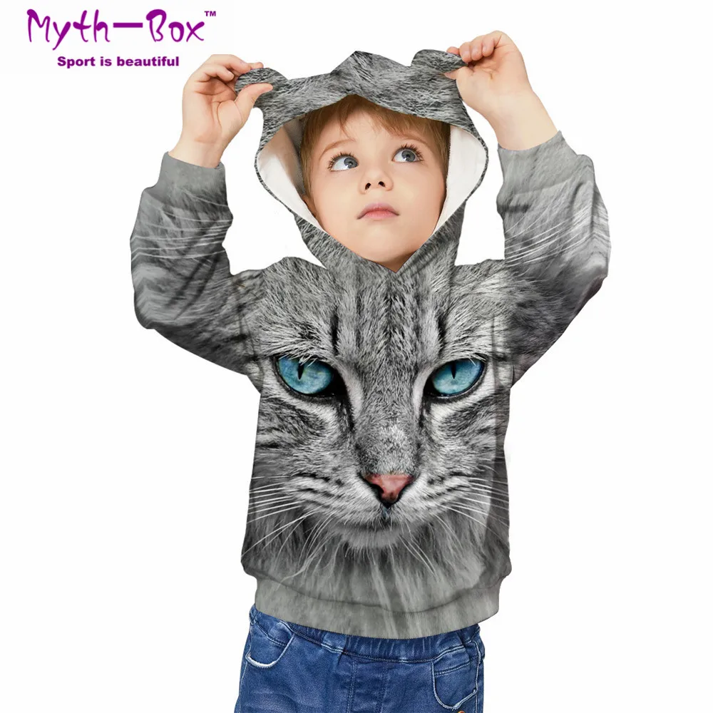 Autumn Winter Children's Hoodies Cat 3D Print Kids Sweatshirts Junior