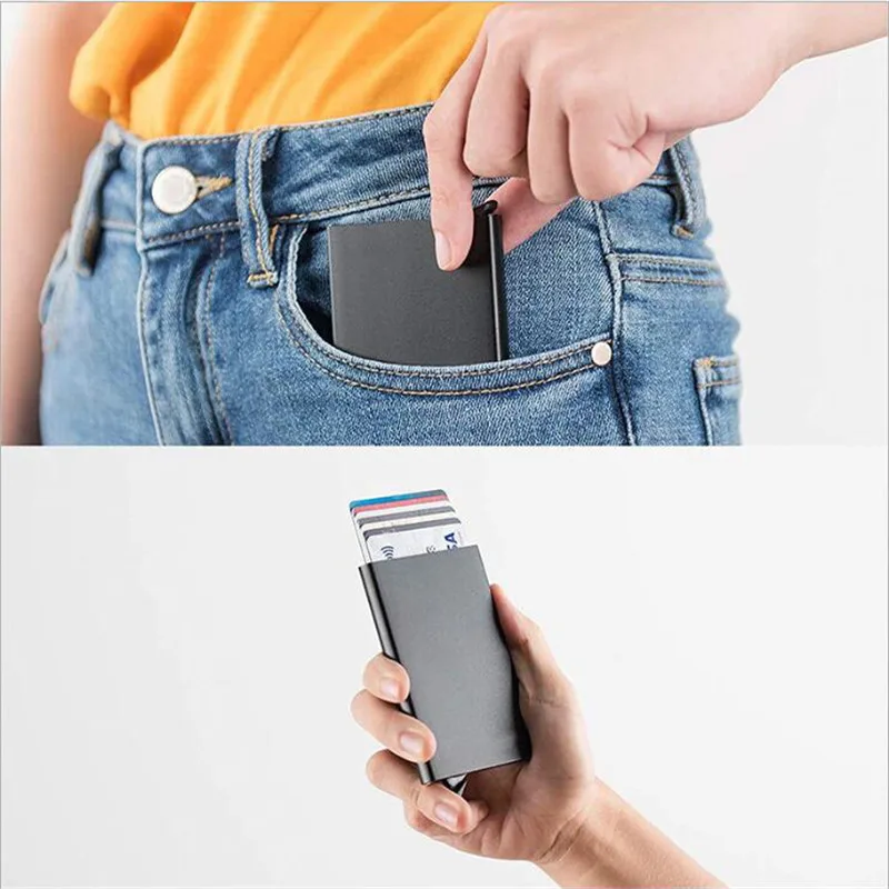 Rfid Smart Wallet Card Holder Metal Thin Slim Men Women Wallets Pop Up...