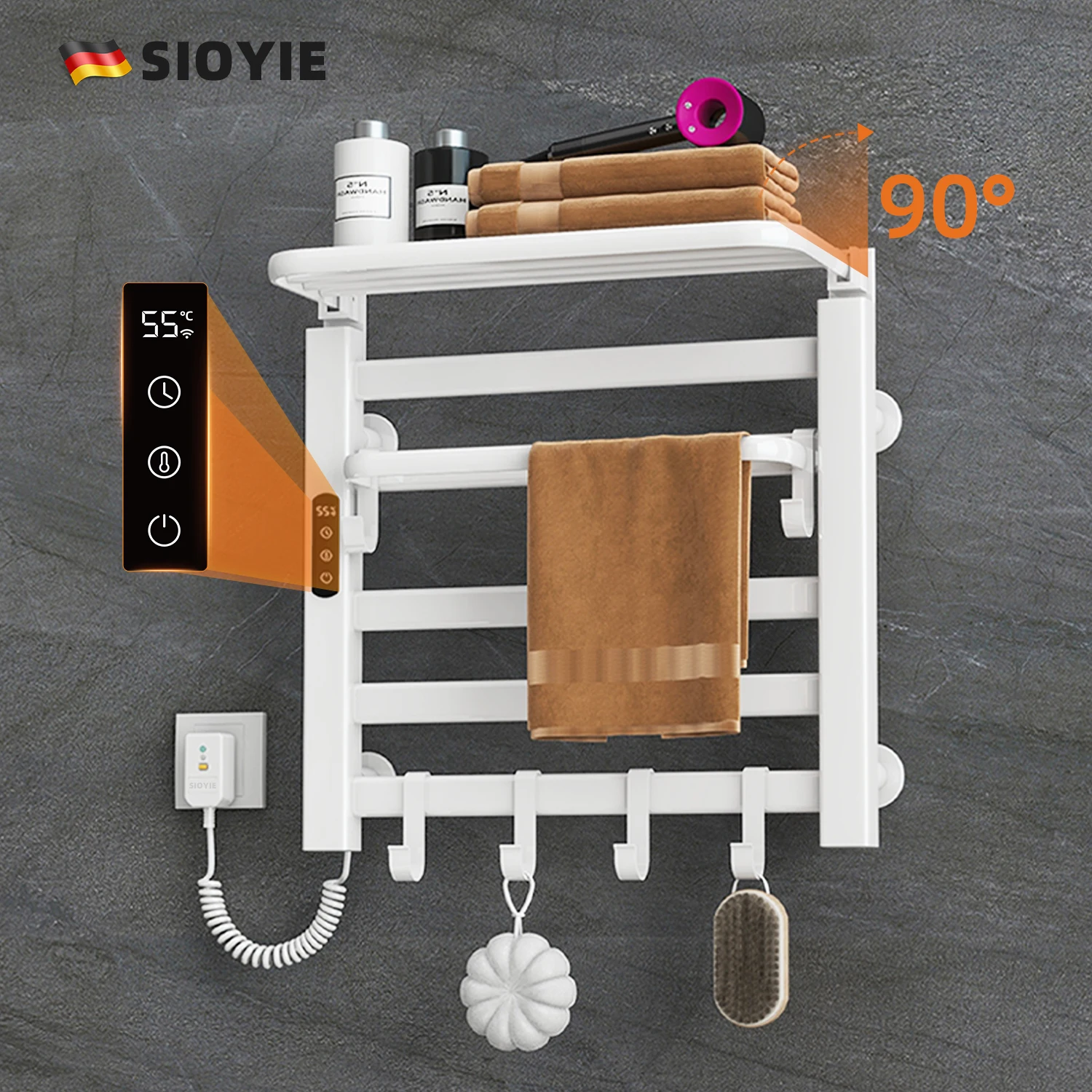 SIOYIE Towel Warmer Bathroom Wall Mounted Heated Towel Rack with storage rack,  Electric Towel Drying with Timer R630