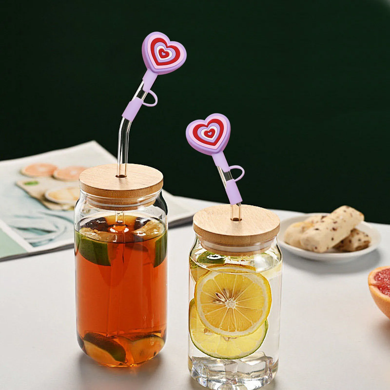 Umbrellas For Drinks For Kids Valentine'S Day Straw Heart Shaped Straw Cover Reusable Cover Disposable Ice Packs Kid