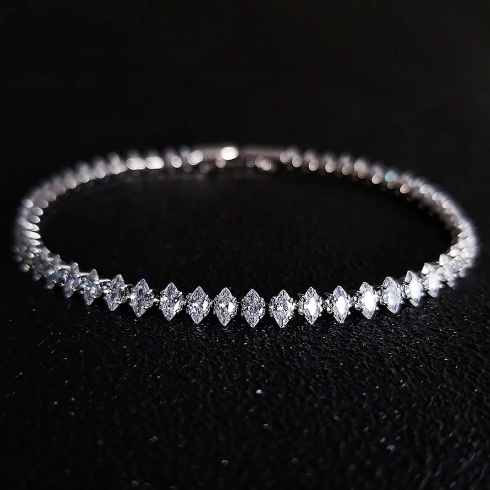 2024 New Marquise Oval Square Cut Luxury Silver Color on Hand Tennis Bracelet Bangle for Women Party Gift Jewelry S7062 1