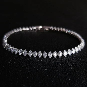 2024 New Marquise Oval Square Cut Luxury Silver Color on Hand Tennis Bracelet Bangle for Women Party Gift Jewelry S7062 1