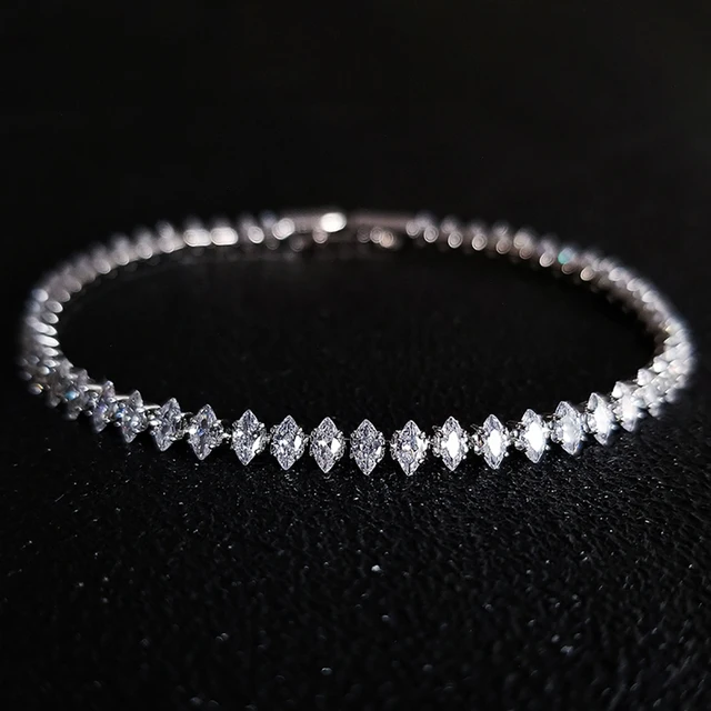 2024 New Marquise Oval Square Cut Luxury Silver Color on Hand Tennis Bracelet Bangle for Women Party Gift Jewelry S7062 1