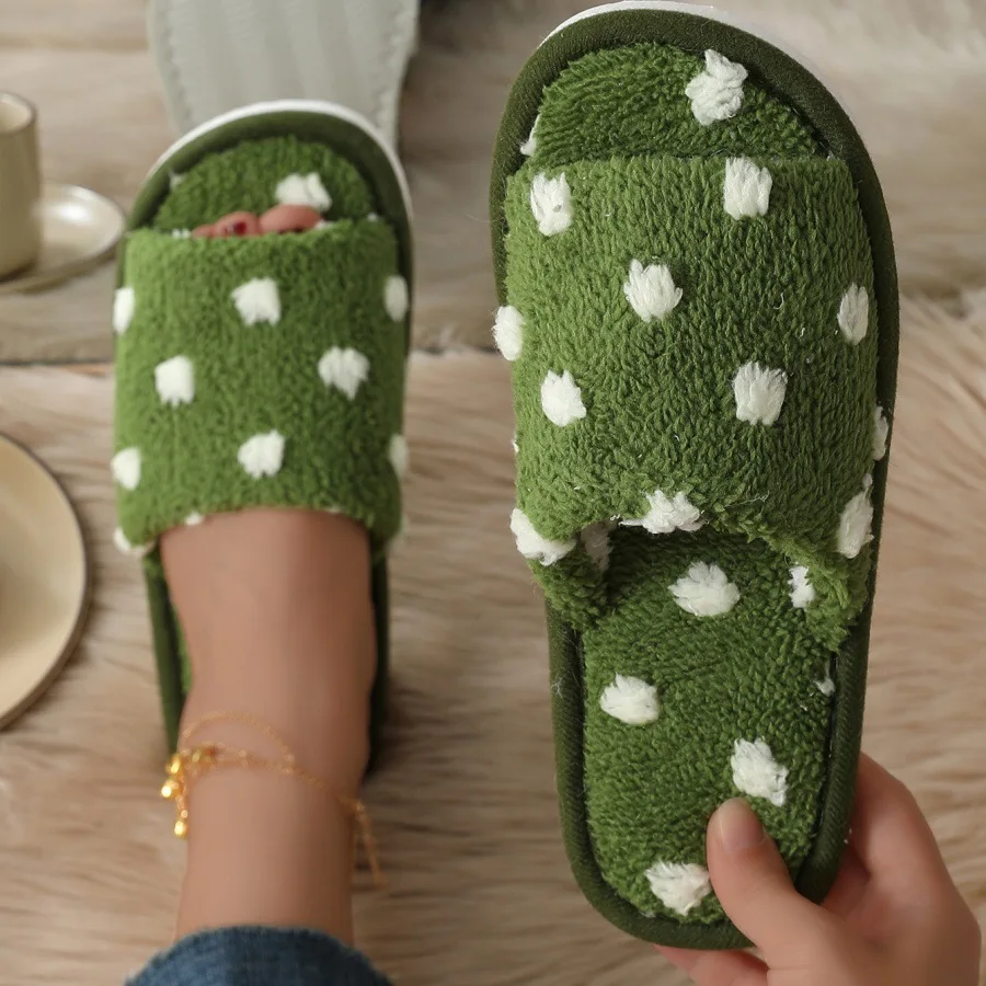 Green White Polka dot Pattern Print Premium Home Slippers