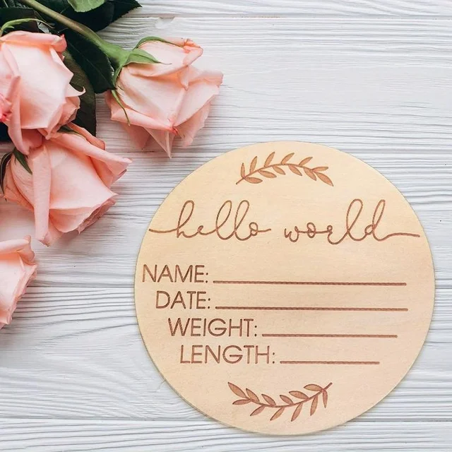 Cartel De Madera Hello World Para Bebés - Personalizable, Ideal Para Anunciar Nacimiento Y Decoración