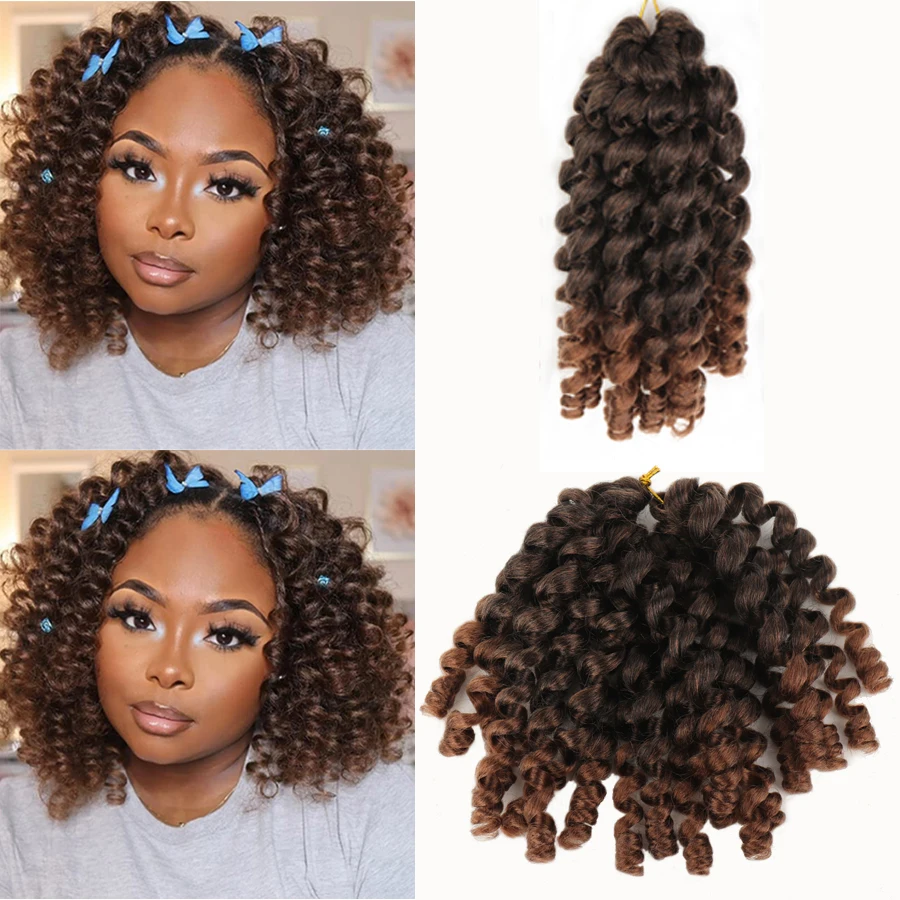 Fluffy Wand Curl Crochet Hair 8 inch Jamaican Bounce Crochet Hair Short Wand Curl Crochet Hairstyles Synthetic Braiding Hair