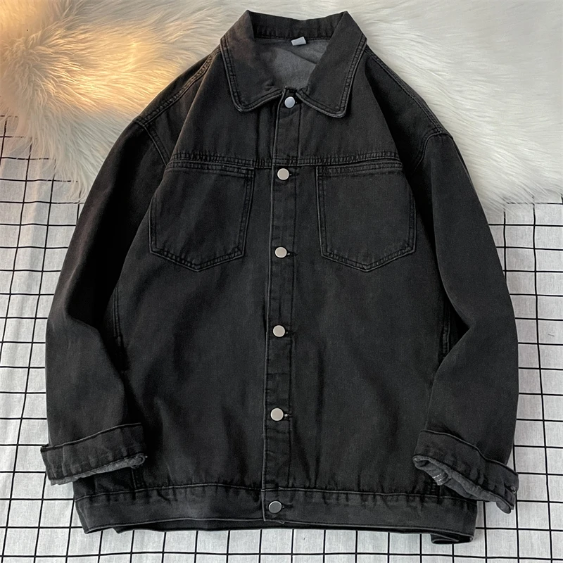 Gmiixder Denim Jacket Men Spring Autumn Hong Kong Style Oversize