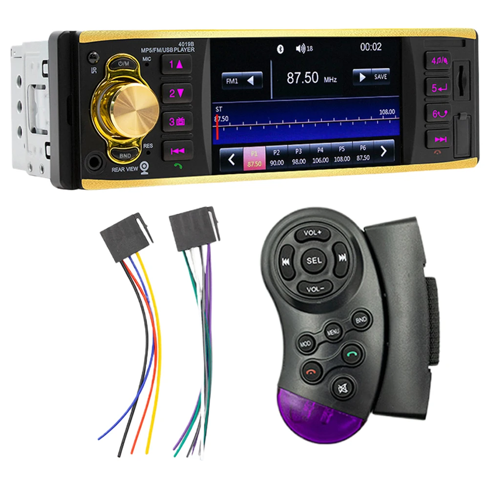 IPS 스크린 차량용 MP5 플레이어, 블루투스 호환, 1 Din 오디오 스테레오 리시버, USB AUX FM, MP5 음악 오디오, 7 가지 색상 조명, 4.1 인치