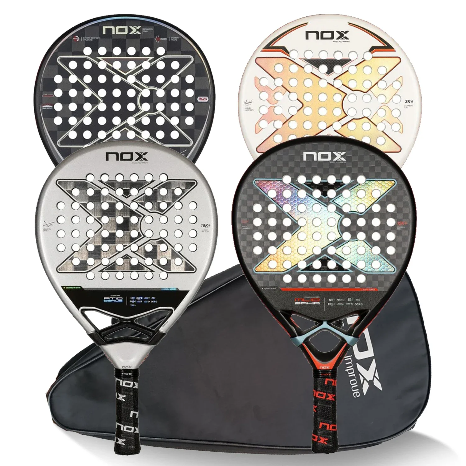 NOX Padel Tennis Racket 3K Carbon Fiber Eva Soft Memory Shape Rough Surface High Balance Padel Paddle with Bag tennis racket,padel racket,tennis racket set