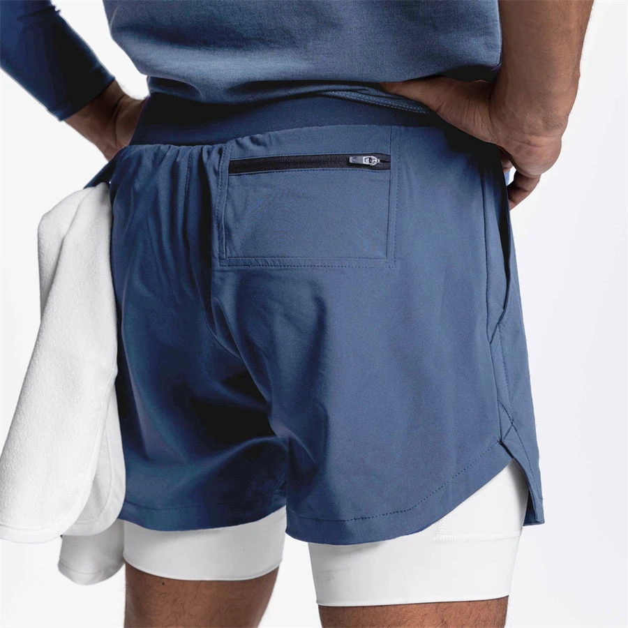 Men Fitness Bodybuilding Shorts Gyms Workout Male Breathable 2 In 1 Double-deck Quick Dry Sportswear Jogger New Beach Shorts Men