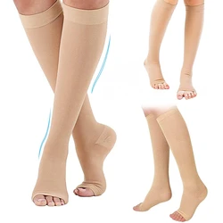 Toeless Compression Support Socks for Varicose Vein Prevention - Unisex, 1 Pair (Skin)