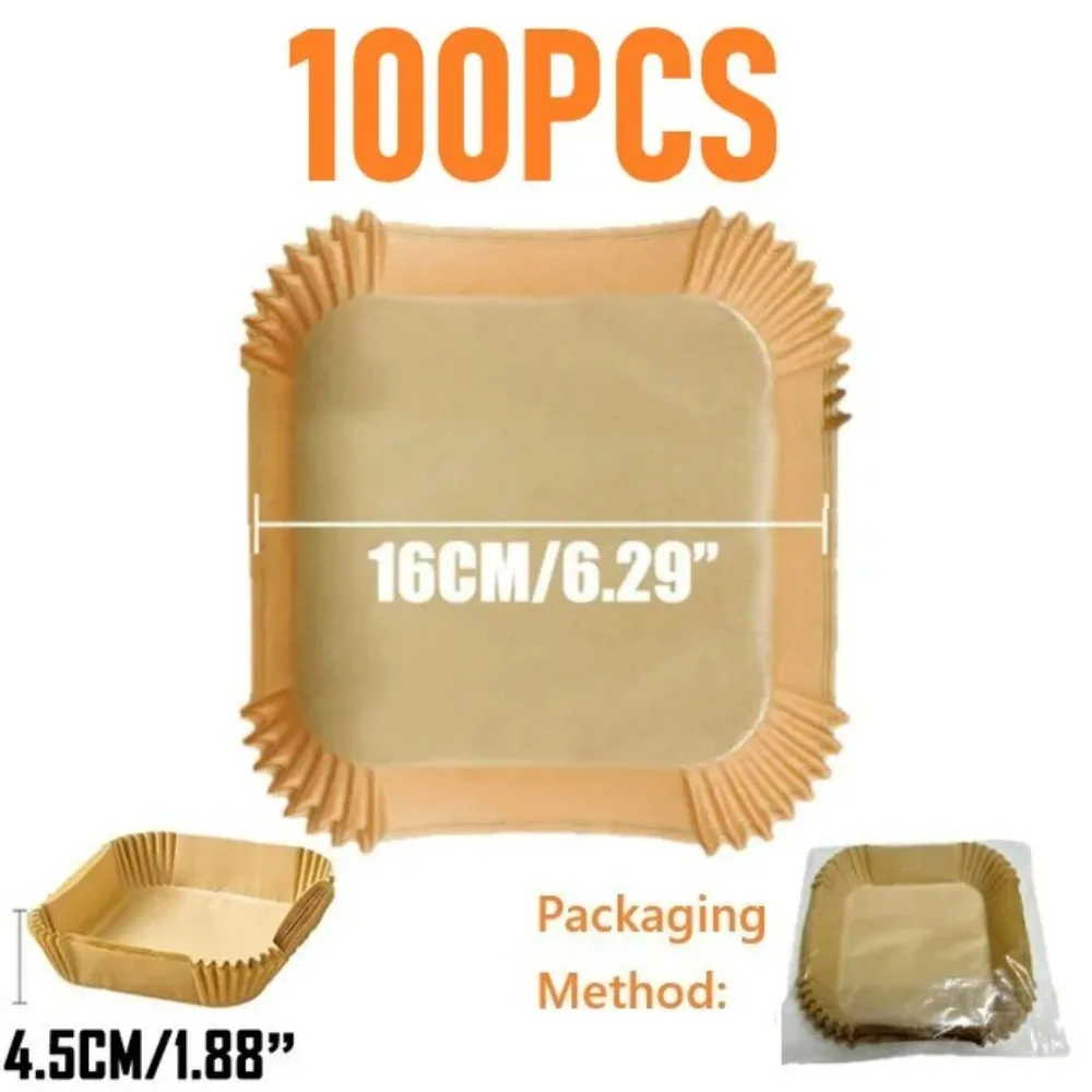 

100PCS Large Air Fryer Disposable Paper Liner Square 23cm Non-stick Airfryer Parchment Baking Paper for Cooking Steaming Basket