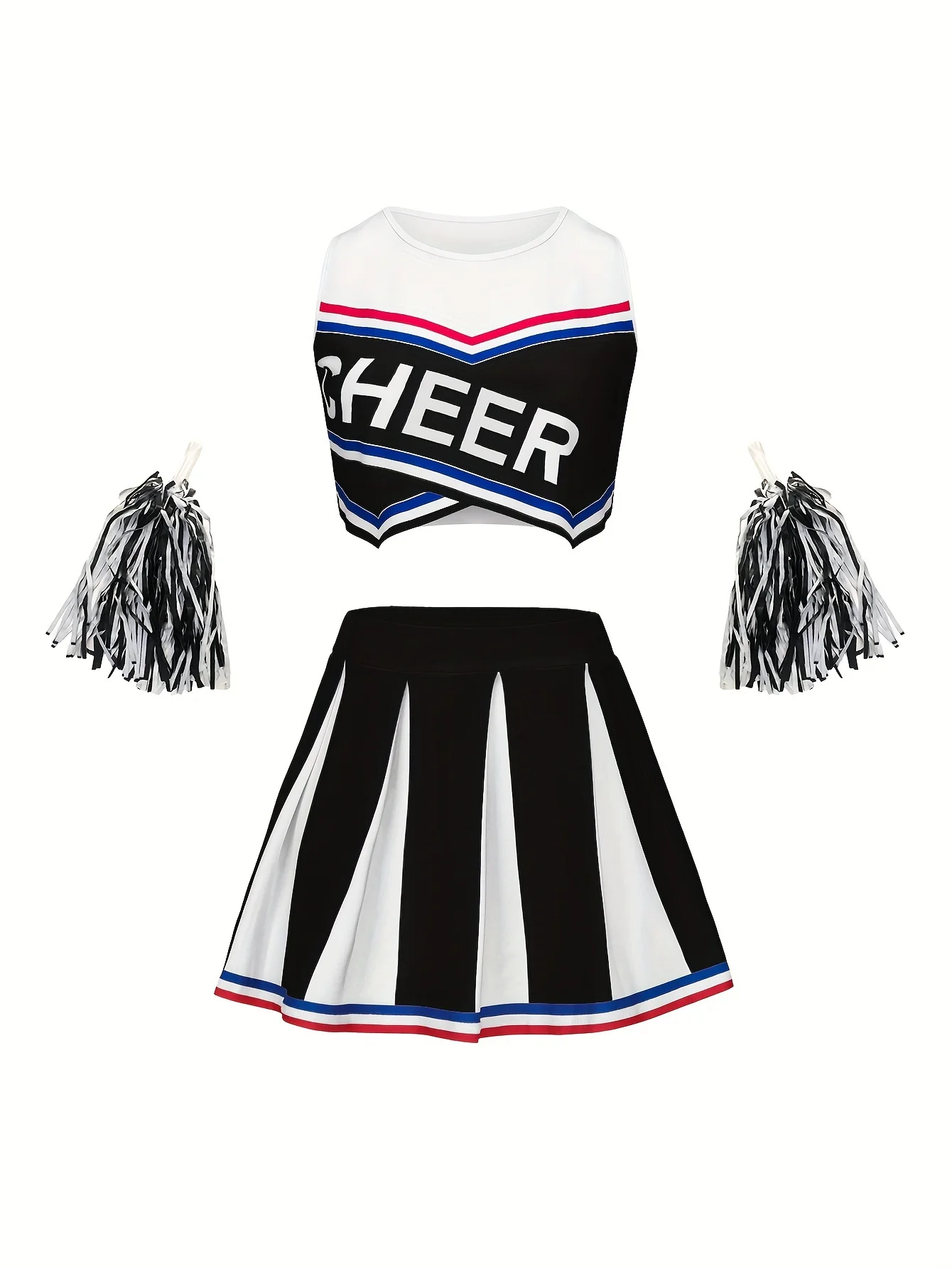 Sleeveless Cheerleader Short Skirt Set Girls Kids Holiday Party Cute Homecoming Season Sports Performance Costume Send Pom Pom