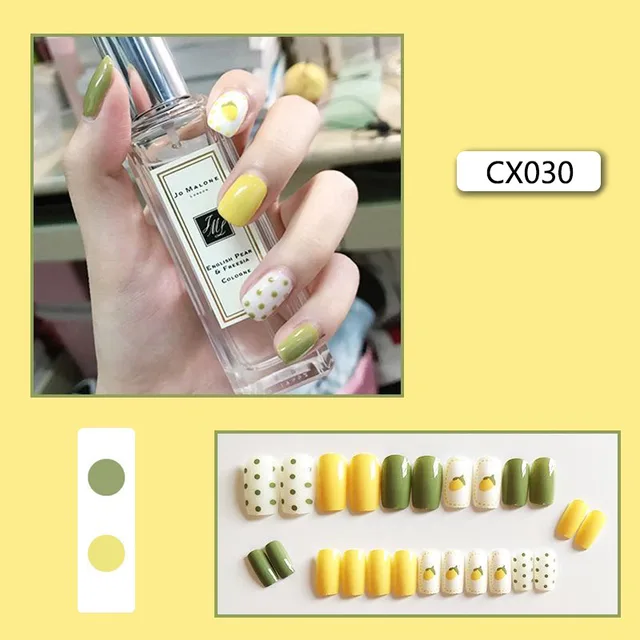 24pcs/box Fake Nails Press on Short Reusable with Designs Set French Artificial Pink False Tipsy Stick-on Nails Tips Art CX030